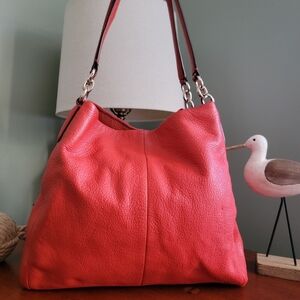 Coach F35723 Phoebe Shoulder Bag Orange Pebbled Leather Classic Tote Purse